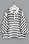 Salaş Polo Yaka Çizgili Sweatshirt  Siyah
