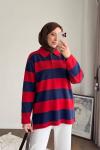 Polo Düğmeli Polo Yaka Sweatshirt Bordo