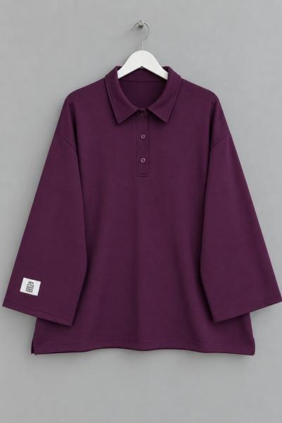 Yakalı Oysho Oversize Sweatshirt Mürdüm