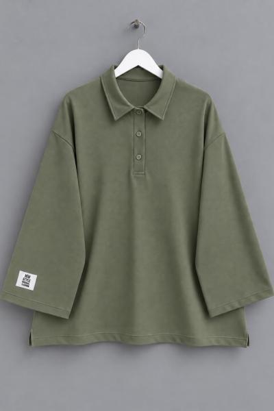 Yakalı Oysho Oversize Sweatshirt Yeşil