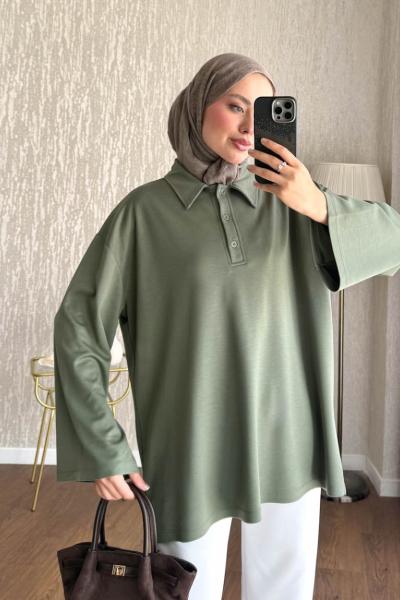 Yakalı Oysho Oversize Sweatshirt Yeşil