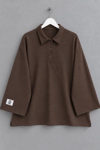Yakalı Oysho Oversize Sweatshirt Kahverengi