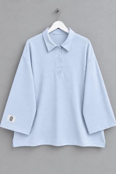Yakalı Oysho Oversize Sweatshirt Mavi
