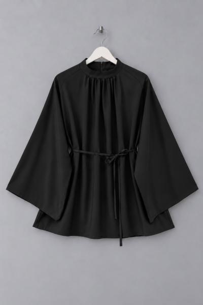 Hakim Yaka Oversize Tensel Bluz Siyah