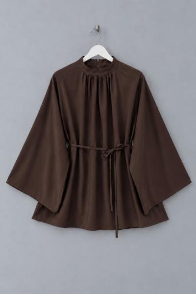 Hakim Yaka Oversize Tensel Bluz Kahverengi