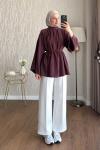 Hakim Yaka Oversize Tensel Bluz Mürdüm