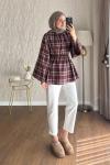 Oversize Hakim Yaka Bluz  Bordo