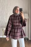 Oversize Hakim Yaka Bluz  Bordo
