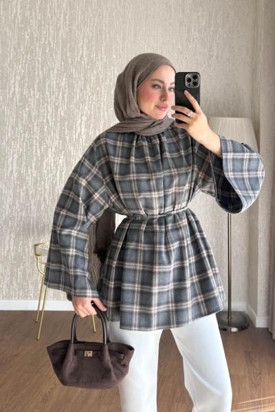 Oversize Hakim Yaka Bluz  Antrasit