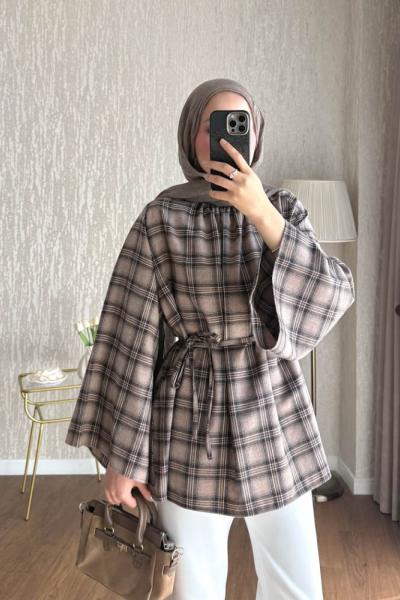 Oversize Hakim Yaka Bluz  Sütlü Kahve
