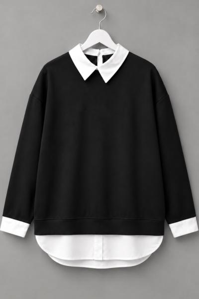 Gömlek Garnili Sweatshirt  Siyah