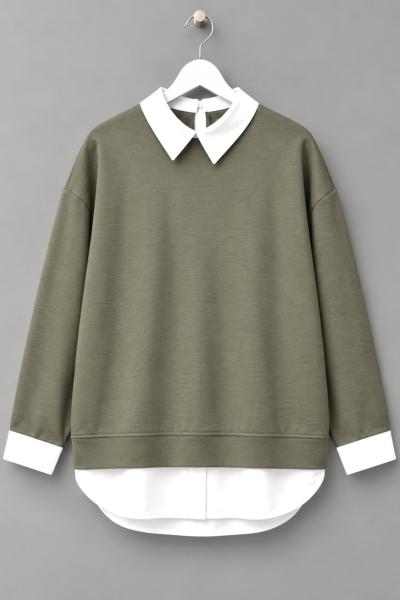 Gömlek Garnili Sweatshirt  Yeşil