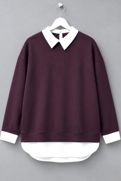 Gömlek Garnili Sweatshirt  Mürdüm