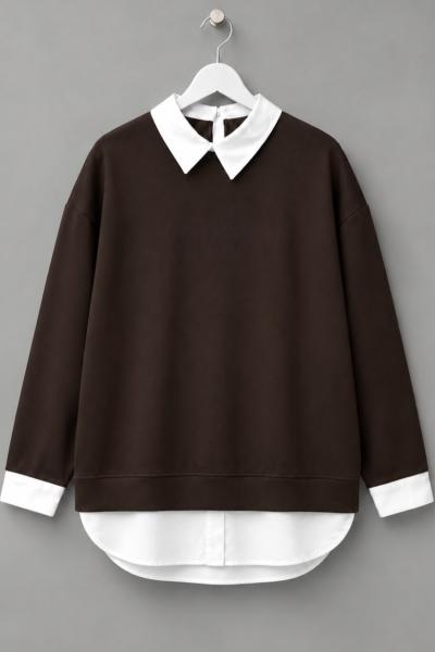 Gömlek Garnili Sweatshirt  Kahverengi
