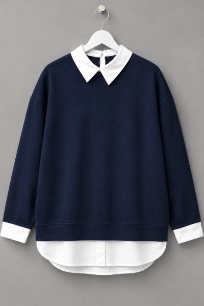 Gömlek Garnili Sweatshirt  Lacivert
