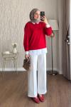 Gömlek Garnili Sweatshirt  Kırmızı