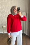 Gömlek Garnili Sweatshirt  Kırmızı