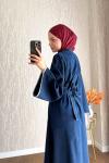 Çan Kol Pensli Denim Elbise Lacivert
