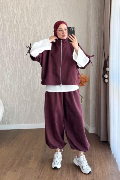 Lara Süet Üçlü Takım  Bordo