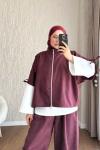 Lara Süet Üçlü Takım  Bordo