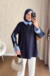 Garnili Lıne Bluz Lacivert