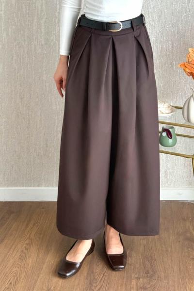 Maksimo Kırışmayan Etek Pantolon Kahverengi