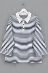 Salaş Polo Yaka Çizgili Sweatshirt  Lacivert