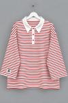 Salaş Polo Yaka Çizgili Sweatshirt  Kırmızı