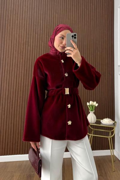 Kemerli Fox Ceket Bordo