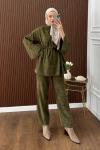 Casual Pantolonlu Kadife Takım Yeşil