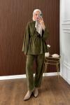 Casual Pantolonlu Kadife Takım Yeşil