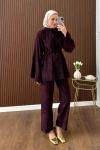 Casual Pantolonlu Kadife Takım Mürdüm