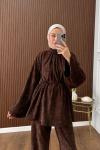 Casual Pantolonlu Kadife Takım Kahverengi