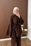 Casual Pantolonlu Kadife Takım Kahverengi