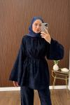 Casual Pantolonlu Kadife Takım Lacivert