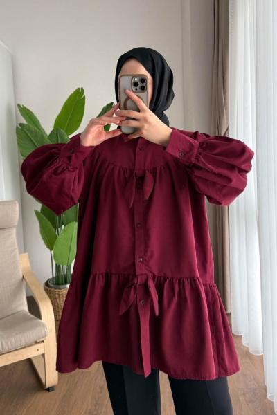 Fiyonklu Salaş Gömlek  Bordo