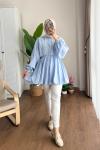 Balon Etekli Beli Lastikli Tunik Bebe Mavisi