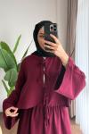 Bağcıklı Keten Takım Bordo