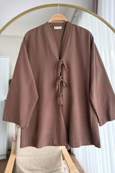 Bağcıklı  Kimono Kahverengi