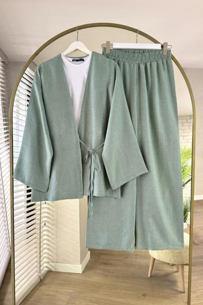 Vegas Kimono Keten Takım  Mint Yeşili