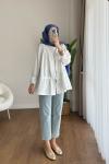 Büzgülü poplin Kimono  Beyaz