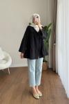 Büzgülü poplin Kimono  Siyah