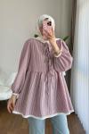 Güpür Detaylı Gofre Tunik  Bordo