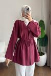 Pile Detaylı Modal Ceket  Bordo