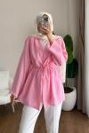 Pile Detaylı Modal Ceket  Pembe