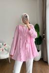 Keten Fırfırlı Tunik Pembe