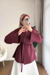 Kuşaklı Scuba Ceket Bordo