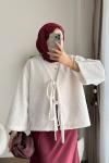İki bağlamalı Fox Kimono Krem