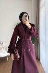 Omuz Apoletli Kaşe Kaban Bordo