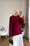 Oversize Bisiklet Yaka Kazak Bordo